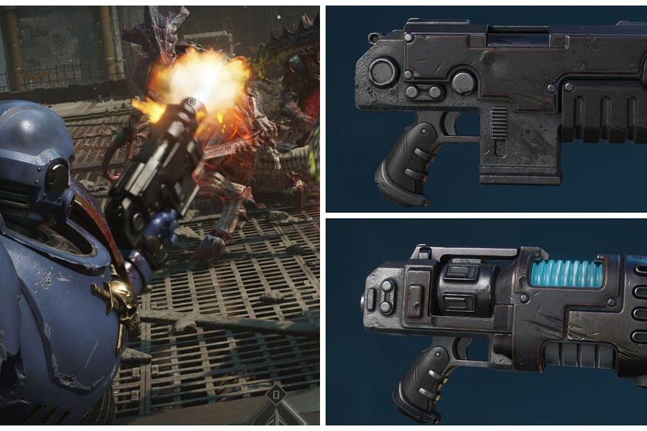 space marine shooting a tyranid, plasma pistol, bolt pistol